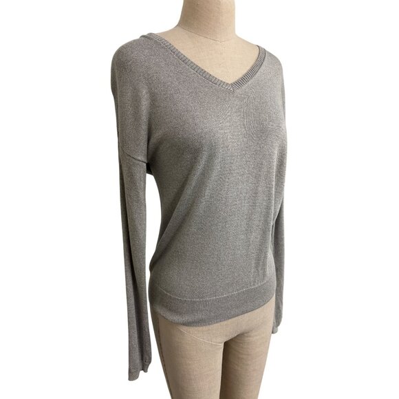 Vintage The Limited Silver Top V-Neck Sweater Small Gray Rayon/Nylon - Picture 2 of 12